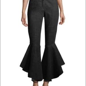 Scripted Denim Ruffle Pant